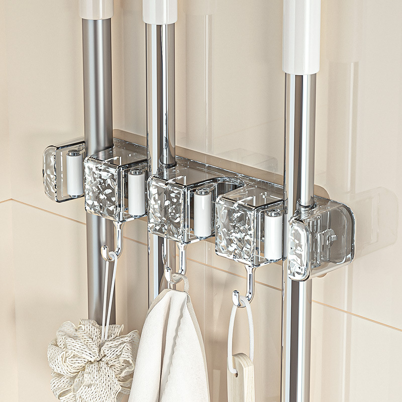 Luz de lujo baño trapeador gancho percha nuevo tipo sin perforación pared trapeador de baño marco de almacenamiento clip de trapeador