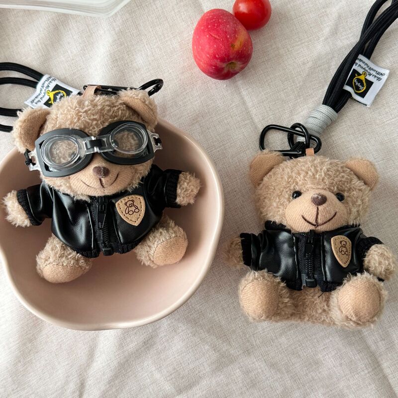 Ruth Same Style Leather Coat Bear Pendant Keychain Leather Jacket Bear Autumn and Winter New Aviator Plush Doll Doll