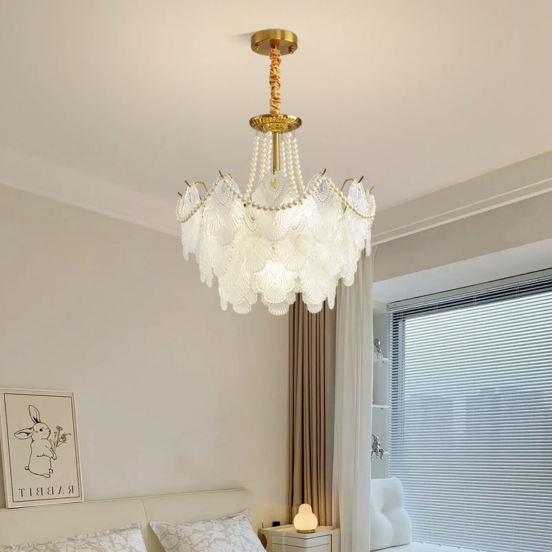 Lámpara de la sala de estar lujosa francesa lámpara de cristal de viento crema dormitorio comedor moderno y simple lámpara de la sala de estar doméstica 413L