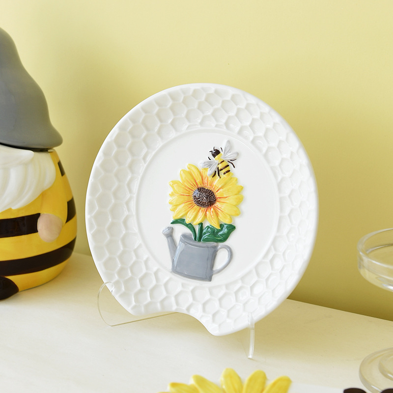 primavera abeja girasol, soporte de palillos, soporte de cucharas, soporte de cucharas, mesa de comedor, estante de cocina, cuchara de servilletas