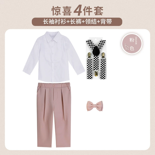 Fuchsia set, long-sleeve, shirt, trousers, suspenders, bow tie