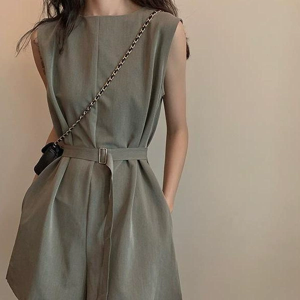 Женский летний комбинезон без рукавов 2025, новый корейский стиль, высокая талия, свободный крой, широкие шорты