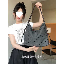时尚新款波点一包多用三背休闲百搭帆布托特包女可单肩斜挎双