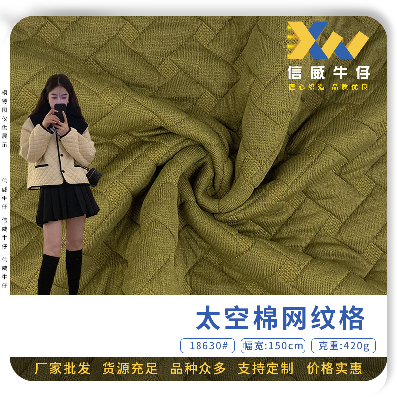太空棉网纹格 立体格夹棉新款布料 秋冬时髦长袖卫衣休闲服面料