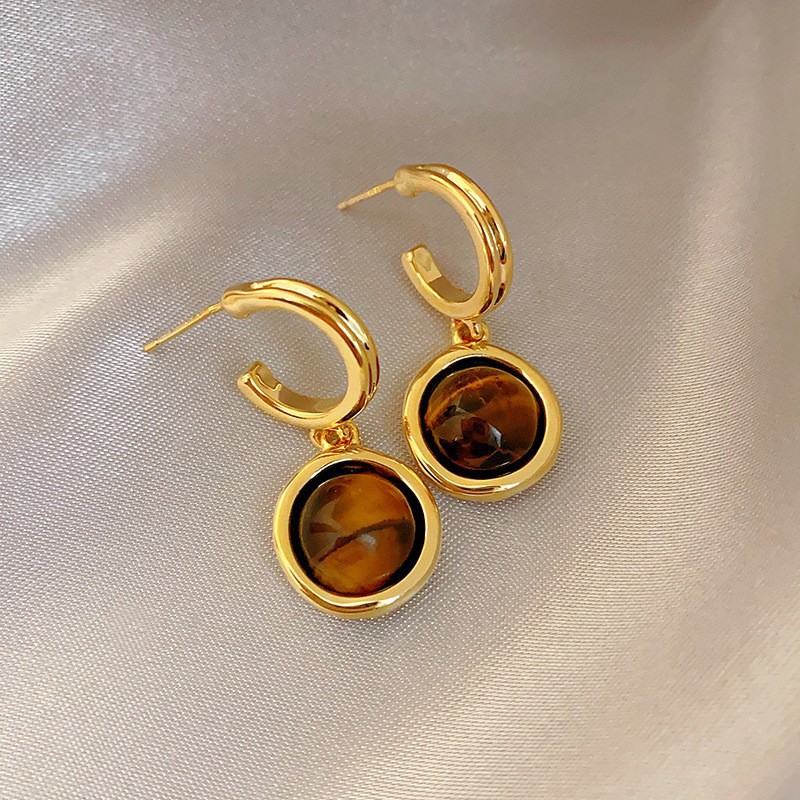 1 Pair Elegant Simple Style Geometric Plating Tiger Eye Drop Earrings Ear Studs display picture 5