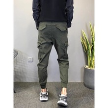 多口袋工装裤男社会小伙美式潮流痞帅炸街九分哈伦束脚修身休闲裤