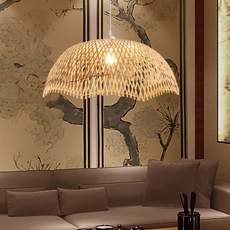 Lámpara de bambú artística con forma de hoja de loto, estilo chino, para sala de té, hostal, lámpara Zen, estilo japonés, para restaurante, hostal, hotel, lámpara colgante de bambú artístico