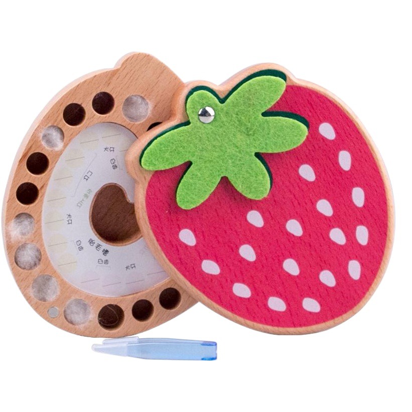 Cordón umbilical infantil, cabello fetal, caja para dientes de leche, caja con forma de fresa, recuerdo personalizado, caja para guardar dientes de leche