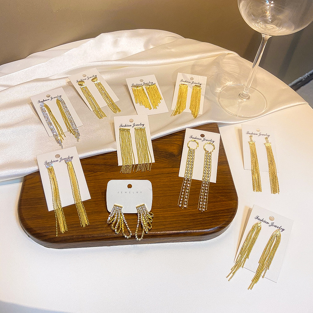 Fashion Tassel Copper Plating Metal Zircon Drop Earrings 1 Pair