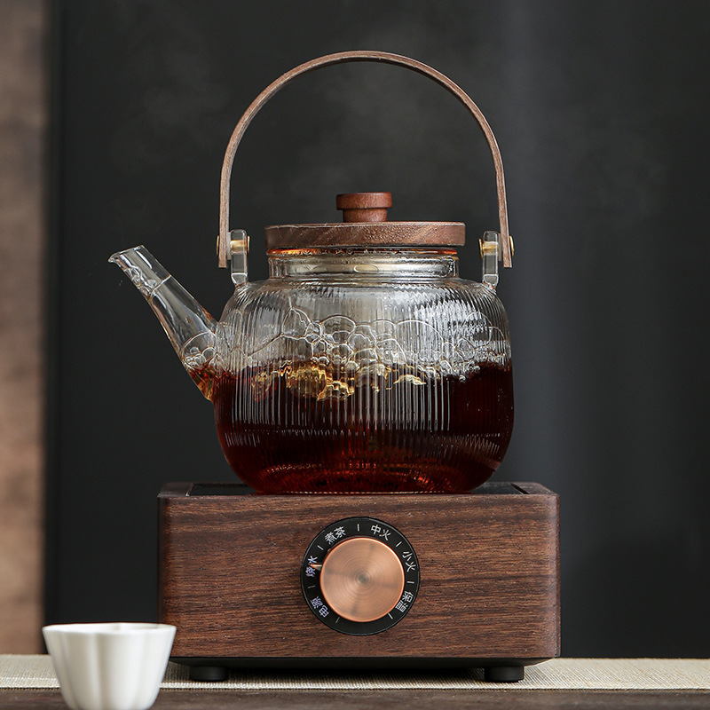 Walnut Electric Ceramic Stove Tea Set with Glass Teapot for Brewing Tea, Indoor Household Use
