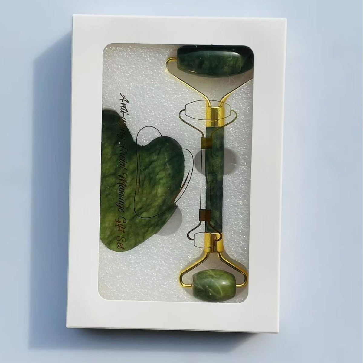 Jade Roller masajeador fábrica al por mayor polvo Crystal roller Jade beauty container Factory Jade roller suit