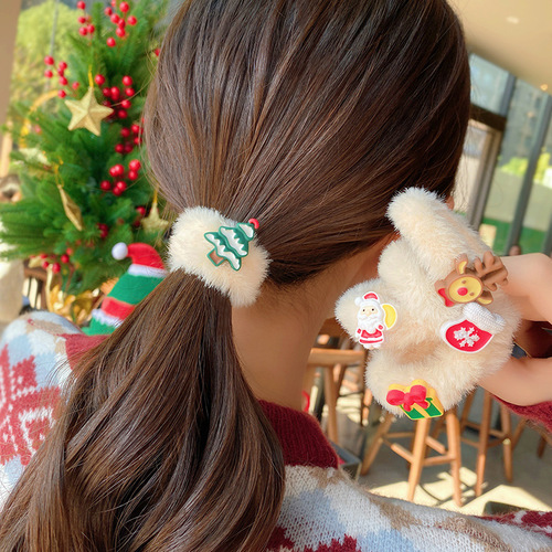 Christmas Plush Hair Ties for Autumn & Winter | European & American Holiday-Themed Headbands | Cute Fluffy Hair Bands | Women's Hair Accessories Wholesale