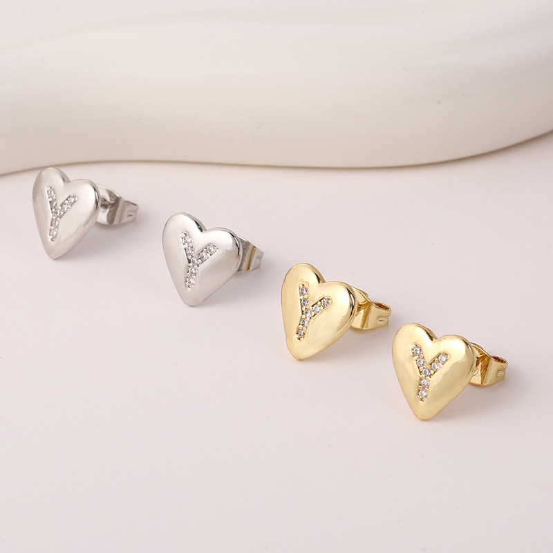 5g Weight Copper Ear Needle Material 18K Gold Plated, White Gold Plated Plating Material Rhinestones Inlay Material Ear Studs Classification 1 Pair Quantity Daily Occasion Copper Material Letter, Heart Shape Pattern Women's Gender Inlay Design Simple Style Style 1 Pair Simple Style Letter Heart Shape Inlay Copper Rhinestones 18K Gold Plated White Gold Plated Ear Studs 24