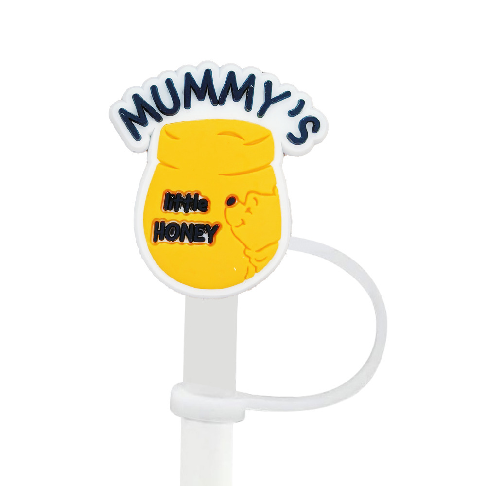 8-10mm Winnie the Pooh tapa de pajita tapón de pajita tapa a prueba de polvo accesorios de pajita de dibujos animados goma suave cubierta a prueba de polvo circulable