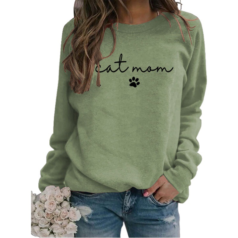 Amazon estación independiente transfronteriza gato mamá perro impreso cuello redondo letras sueltas moda mujer de manga larga suéter al por mayor
