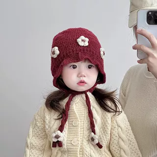 新生婴儿帽秋冬季男女孩宝宝帽6-12个月儿童可爱针织毛线帽护耳帽
