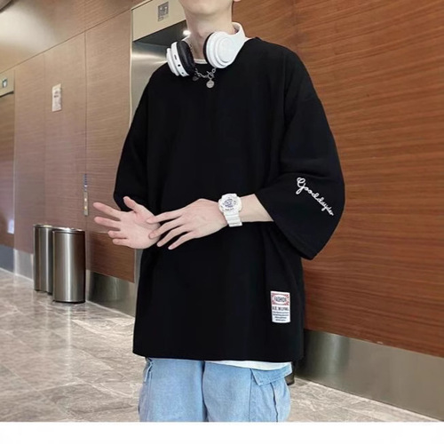 Summer 2025 Trendy Loose Fit Oversized T-Shirt with Heavyweight Short Sleeve, Hong Kong Style Cool and Fashionable
