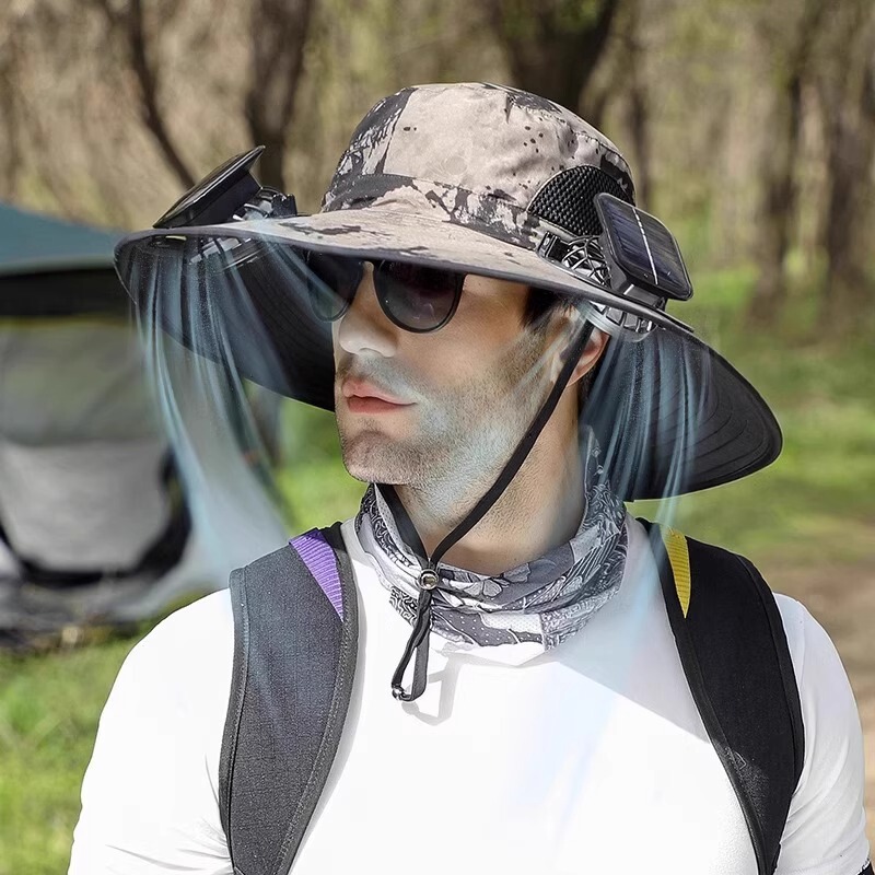 ソーラーファンハットメンズ夏大きなつば抗UV漁師帽子登山釣り日焼け止めサンハット|undefined