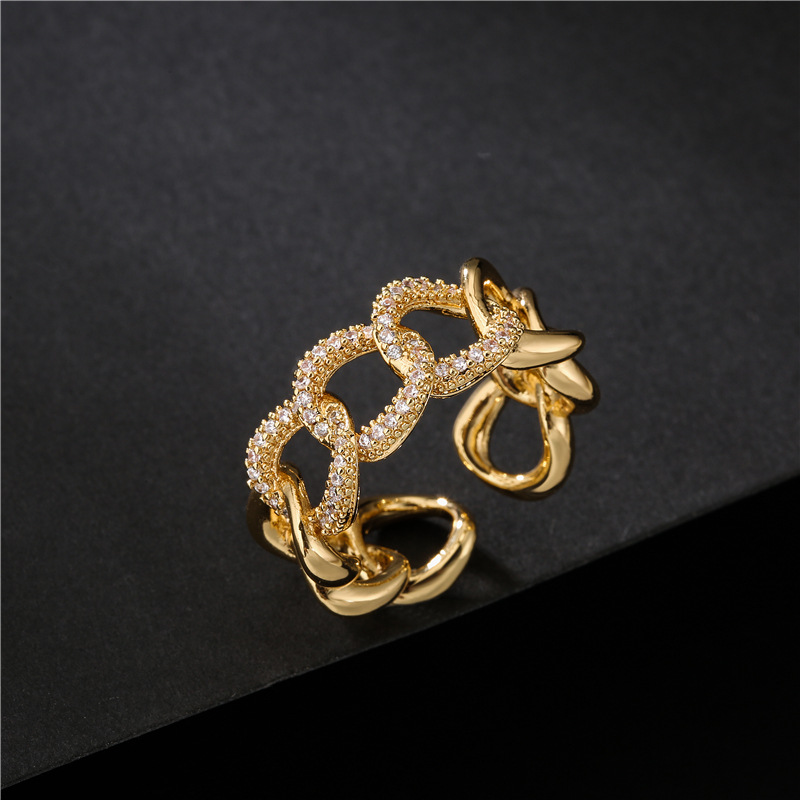 Nihaojewelry Wholesale Jewelry Copper Micro-inlaid Zircon Cuban Chain Shape Open Ring display picture 2