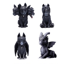 跨境外贸黑色独角兽使者飞龙三头狗雕像树脂万圣节装饰摆件工艺品