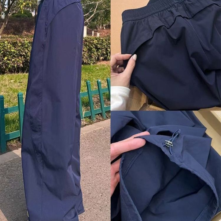 美式新款工装裤子女夏季薄款2025高腰阔腿裤小个子休闲风运动裤|undefined