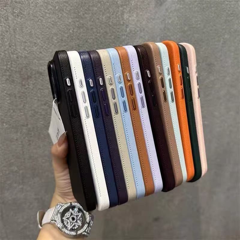 Patrón de lichi de color sólido simple para iPhone15 estuche para teléfono móvil de agujero grande 16ProMax 14 Apple 13 hombres y mujeres 16 duro