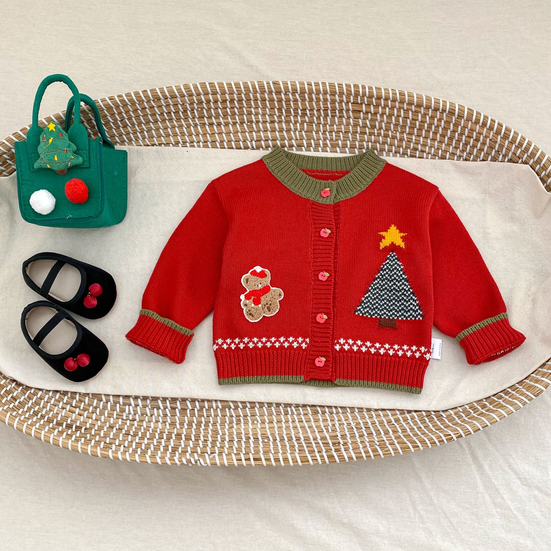Children's Cardigan Christmas Clothes Baby Cotton Crew Neck Coat Top