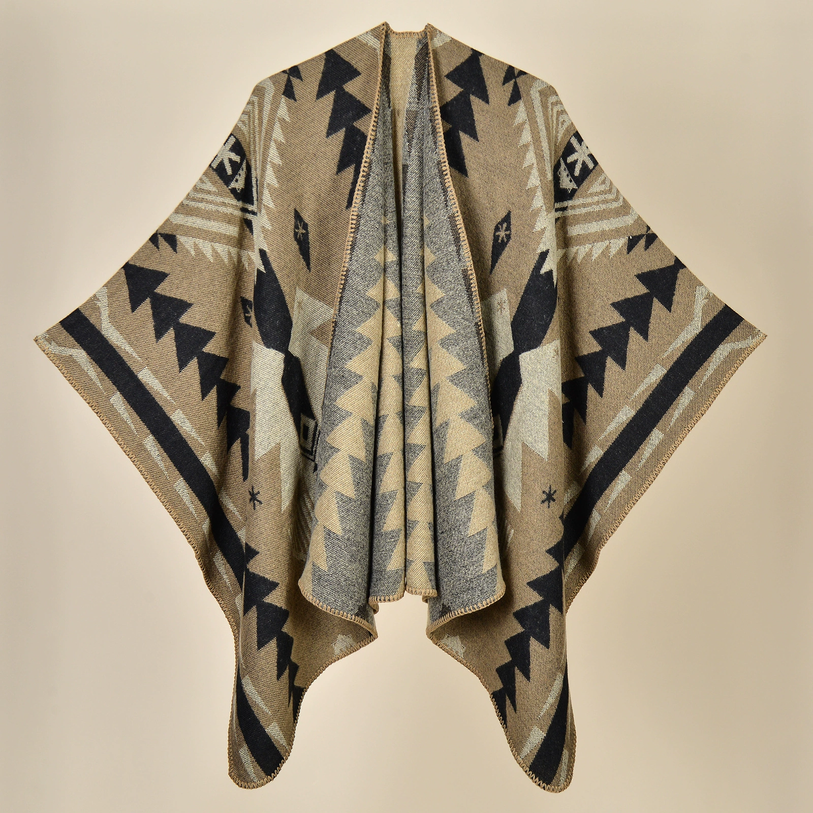 Д Demi-season cloak from Yunnan province for traveling, keep warm cardigan for camping for photo sessions, trench coat, Chinese style