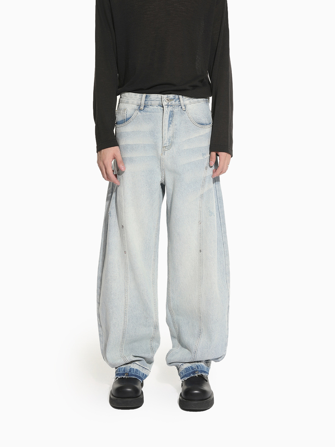 MTLCLOTHES Hombres| Nicho de deconstrucción diseño de empalme sensación de piernas anchas claras manivela rectas jeans de moda