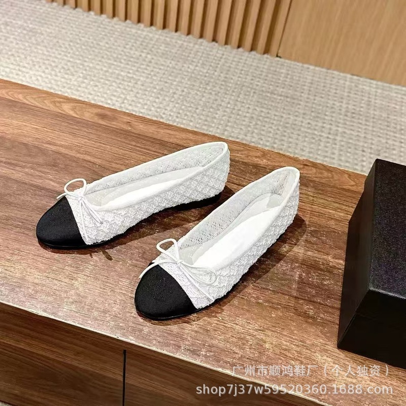 经典小香风芭蕾鞋女蝴蝶结圆头平底鞋浅口舒适百搭一脚蹬懒人鞋女|undefined