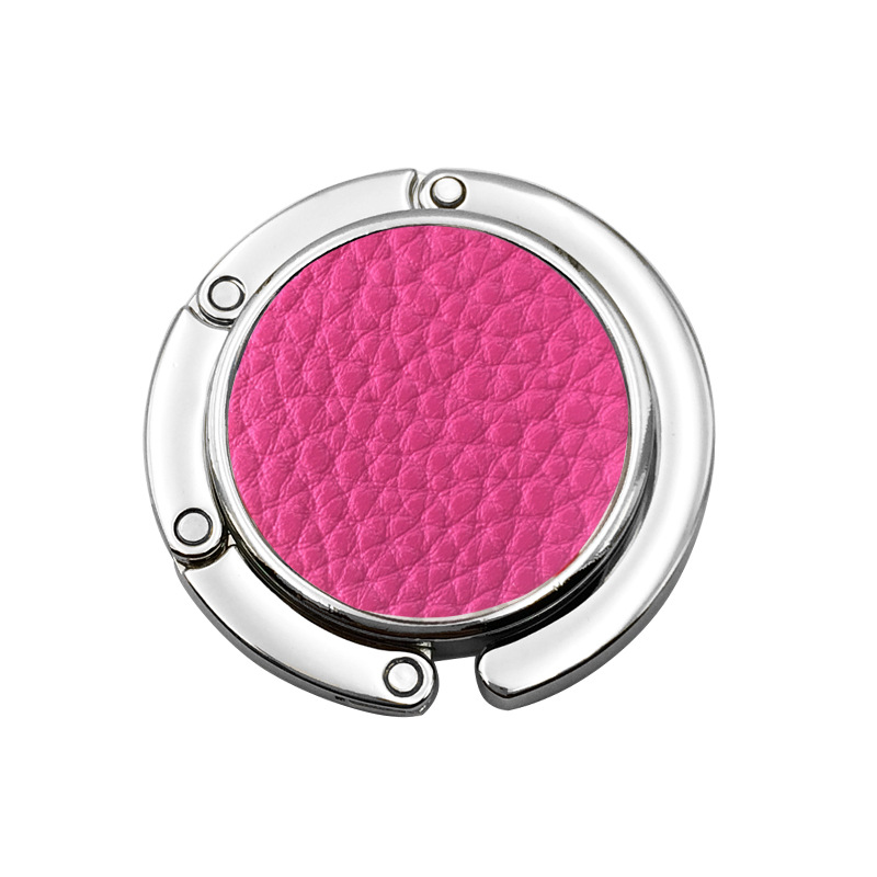 Venta caliente color sólido PU patrón imprimible de cuero Ronda plegable bolsa portátil gancho mesa lateral damas escritorio bolsa gancho