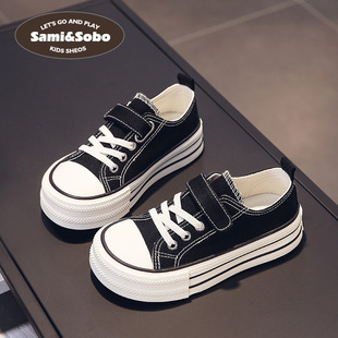 Xiaomei and Xiaobao 2025 Spring New Children's Black Canvas Shoes Solid Color Student Sneakers for 2009 and 2010 Kids