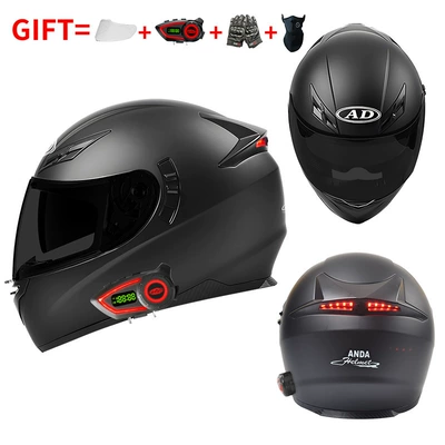 Safe for Men and Women, Motosiklet kaskı (dəbilqə) - bluetooth-model-matte-black-black-tea-mirror-high-definition-mirror-m55-56-head-circumference