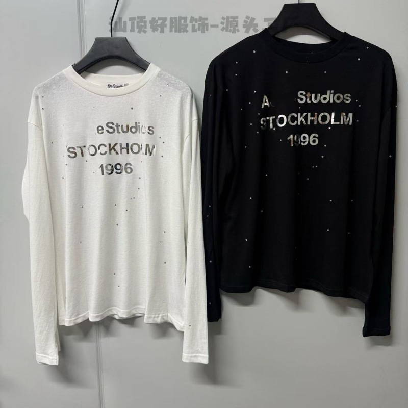 Ac North America Limited Hot Diamond Logo Letters 1996 Silver Printed Men's and Women's Long-Sleeved T-Shirt Round Neck Bottoming Shirt