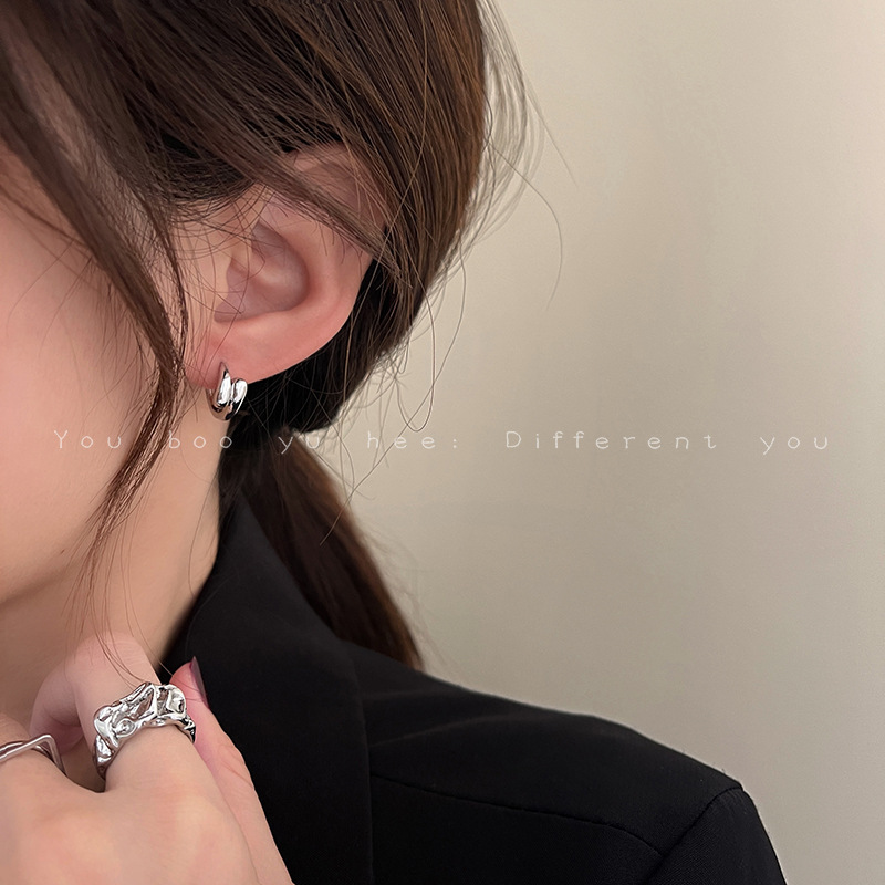 金属不规则圈圈耳扣女2021年新款潮时尚百搭小众气质冷淡风耳环夏