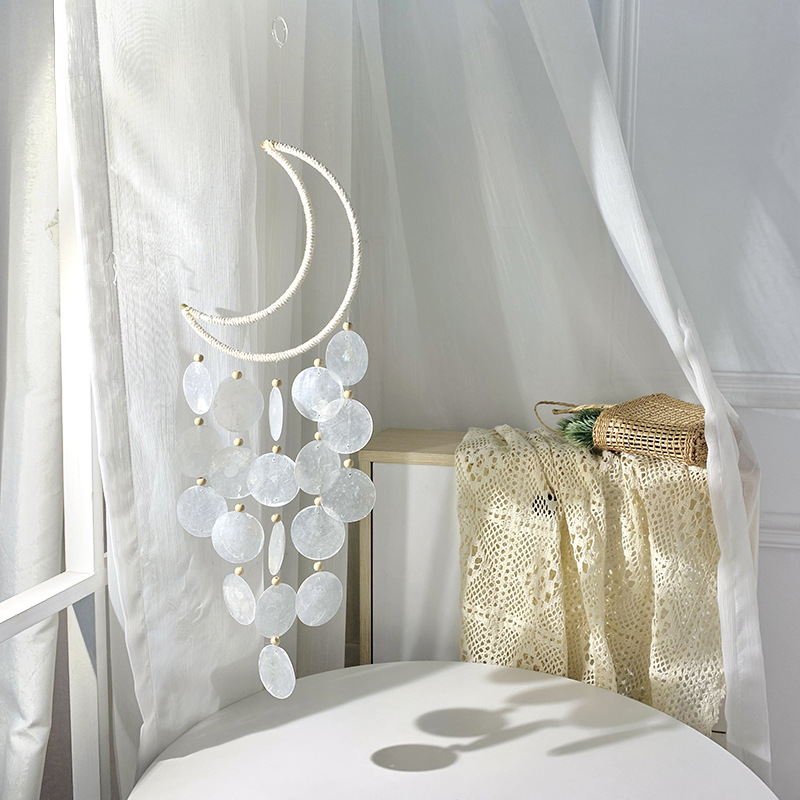 Moon Girl Dreamy Mirror Balcony Hanging Decoration Simple Homestay White Shell Wind Chime_voghion.com