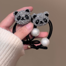 法式轻奢高级感水钻熊猫女高弹力耐用发绳韩版新款可爱小熊头绳女