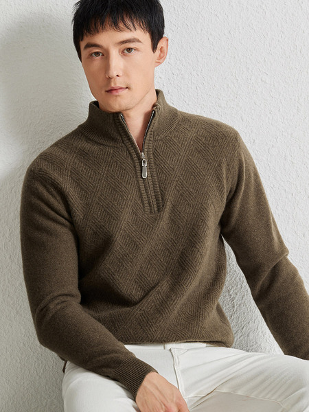 Winter solid color woolen knitted keep warm sweater with zipper