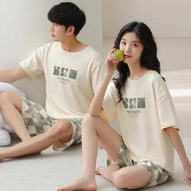 睡衣女夏天男款纯棉2022年新情侣装一男一女夏季家居服套装可外穿