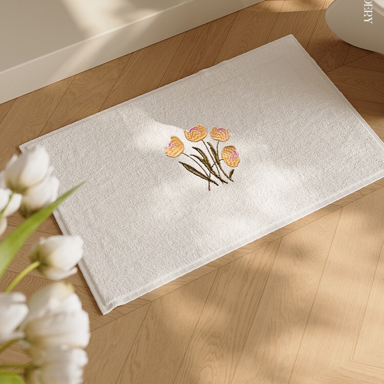 Five-Star Hotel Floor Towel Tulip Embroidered Towel Bathroom Absorbent Floor Mat Shower Room Quick-Drying Stain-Resistant Carpet