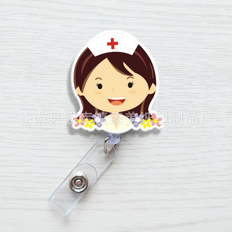 Nueva linda moda coreana de dibujos animados hebilla fácil de tirar tarjeta de trabajo clip de insignia certificado hebilla telescópica clip de insignia al por mayor