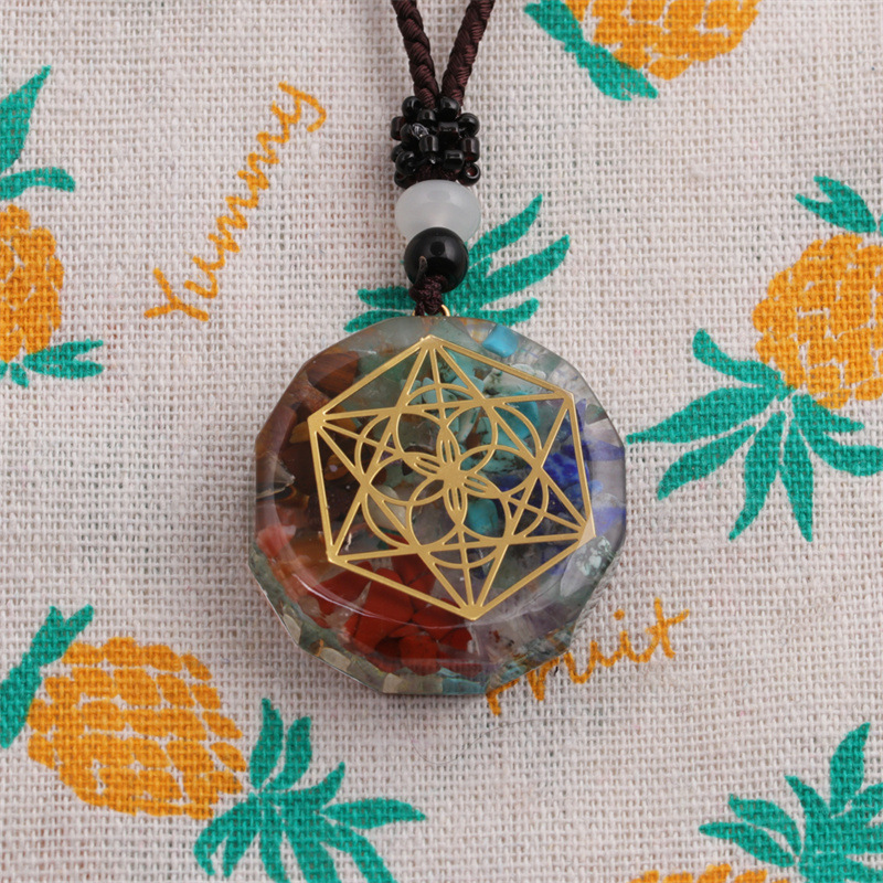 crystal semi-precious stone gravel meditation seven chakra aura pendant necklace