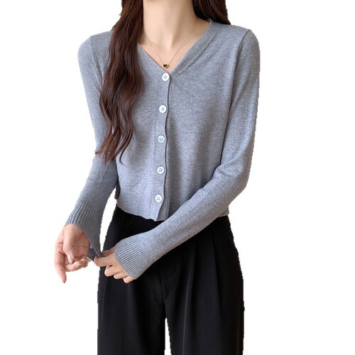 Autumn Collection New Arrival Women's Short Sleeve Knit Top with Long Cardigan Outerwear