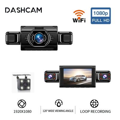 dash cam with 4 lenses, Driving recorder - h-91-3inch-four-record-wifi