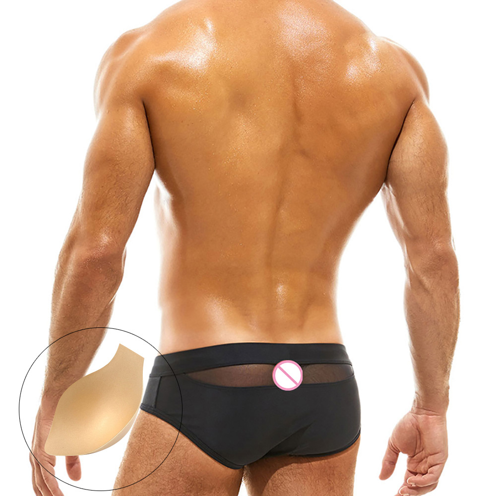 JESSBORN Swimming Trunks Men's Solid Color Hollow Out Sexy Mesh Briefs Cup Breathable Youth Swimming Trunks for Foreign Trade