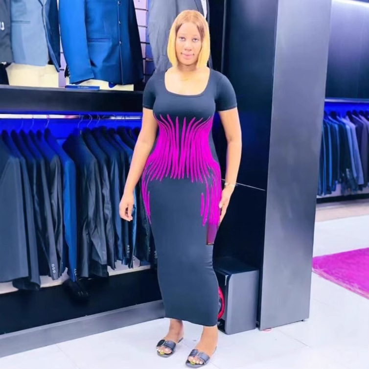 2025 African Women's Printed Fashion Long Dress Cross-Border Supply Aliexpress Shein Short-Sleeved Elegant Style