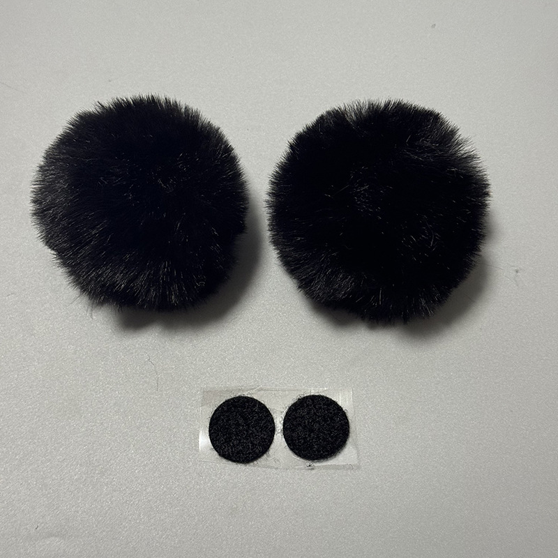 Universal Plush Cat Ear Helmet Decoration Cute Motorcycle Helmet Universal (Auto Parts and Accessories) - round-bear-1-pair-black