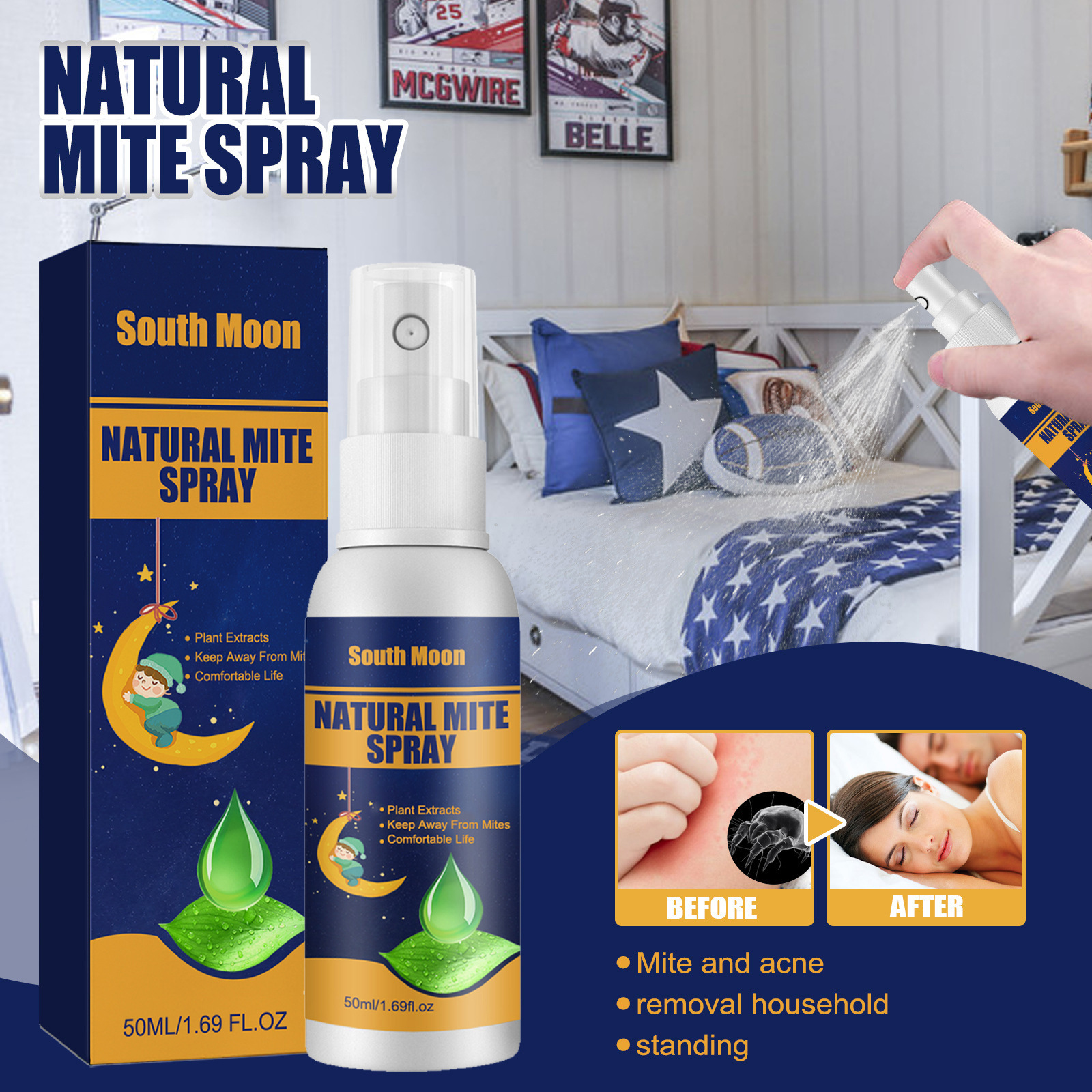 Moon Sur Acaros Net Spray Home Dormitory Sofá Quilted Cloth Anti-Acaros Spray Anti-Pojos