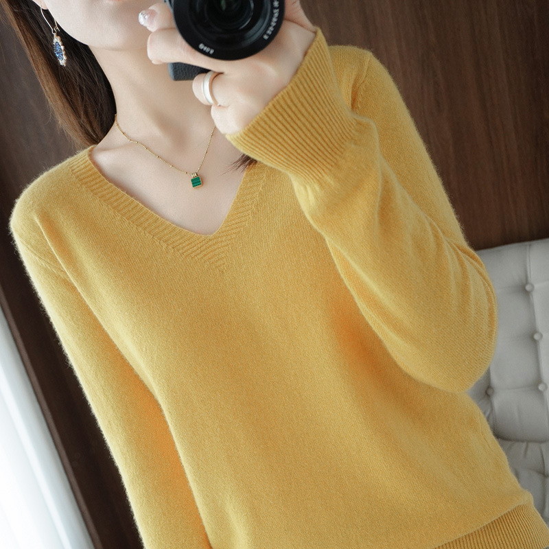 2023春秋ニットセーター レディース Vネックセーター プルオーバー スリムフィット インナー ショート丈 無地 ベースレイヤーセーター おしゃれで上品