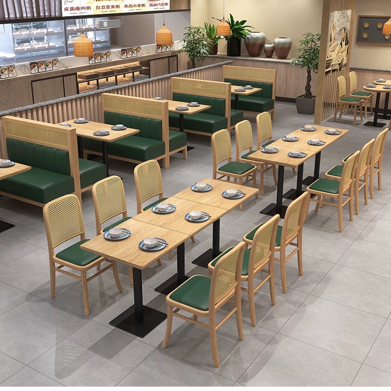 Nordic Solid Wood Rattan Sofa, Wrought Iron Dining Table and Chairs, B&B Restaurant Dining Table, Coffee and Milk Tea Shop Leisure Chair with Backrest